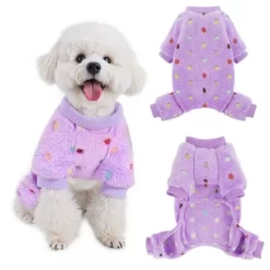 Dog Fuzzy Velvet Pajamas, Dog Winter Clothes For Small Dogs Boy Girl, Pet Jumpsuit, Doggy Apparel, Pink/Gray/Blue/Purple