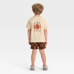 Toddler Boys' Short Sleeve Pumpkin Spice French Terry T-Shirt And Shorts Set - Cat & Jack™ Khaki