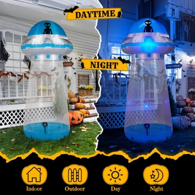 Syemin Decorative Holiday Scene Props Halloween Inflatable UFO Yard Decoration, Fun Tall Blow Up Yard Decor Outdoor, Multicolored, 43.3"*43.3"*106.3" 4 Syemin Decorative Holiday Scene Props Halloween Inflatable UFO Yard Decoration, Fun Tall Blow Up Yard Decor Outdoor, Multicolored, 43.3"*43.3"*106.3" - Image 2