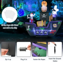 Costway 7FT Long Halloween Inflatable Pirate Ship Blow-up Skeleton Pirate Decoration With Bright LED Lights And Waterproof Blower & Water Bags -Target GUEST b0059816 5d6f 43c6 b508 8db18504aeb7