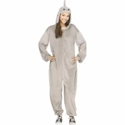 Fun World Adult General Sizing E-Z Shark Hooded Jumpsuit Halloween Costume Jumpsuit - Gray One Size