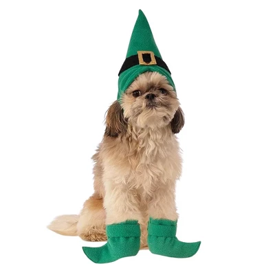 Rubie's Elf Hat W/ Boot Cuffs Dog Costume 4 Rubie's Elf Hat W/ Boot Cuffs Dog Costume - Image 2