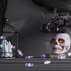 20ct Milky Iridescent Plastic Bat Halloween Indoor Outdoor Novelty Dewdrop String Light With Purple LEDs - Hyde And EEK! Boutique™