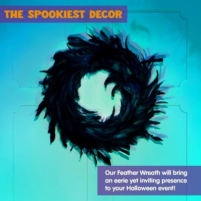 Joyfy Halloween Decorations 13.5in Black Feather Wreath, Party Decor Porch Patio Window Indoor Outdoor Decor, Halloween Wreath Props Party Favors 9 Joyfy Halloween Decorations 13.5in Black Feather Wreath, Party Decor Porch Patio Window Indoor Outdoor Decor, Halloween Wreath Props Party Favors - Image 7