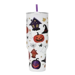 Bioworld Halloween Scary Icons 40 Oz White Stainless Steel Tumbler With Handle
