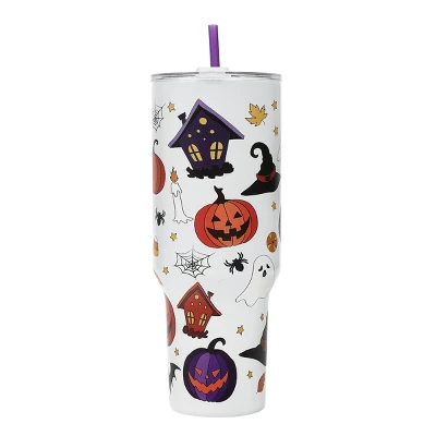 Bioworld Halloween Scary Icons 40 Oz White Stainless Steel Tumbler With Handle 3 Bioworld Halloween Scary Icons 40 Oz White Stainless Steel Tumbler With Handle