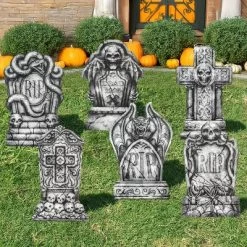 Joyfy 6 Pcs 15.7" Halloween Tombstones Outdoor Cemetery Decor, RIP Plastic Headstones Prop With 12 Metal Stakes For Yard Lawn Graveyard Decor -Target GUEST bf466824 961a 4363 be08 0b6f05bfbda2