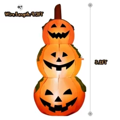Tangkula Halloween Decoration Inflatable 3-Pumpkin Stack 5.2 Ft Halloween Pumpkin Lantern W/ Internal LED Bulbs