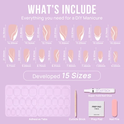 BTArtbox Press-On Nails - White Swirl - M Almond - 30ct 7 BTArtbox Press-On Nails - White Swirl - M Almond - 30ct - Image 5