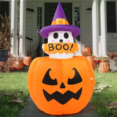 Joyfy 5FT Halloween Inflatables Outdoor Decorations, Animated Inflatable Ghost On Pumpkin With LEDs For Halloween Outdoor Yard Lawn Garden Decoration 5 Joyfy 5FT Halloween Inflatables Outdoor Decorations, Animated Inflatable Ghost On Pumpkin With LEDs For Halloween Outdoor Yard Lawn Garden Decoration - Image 3