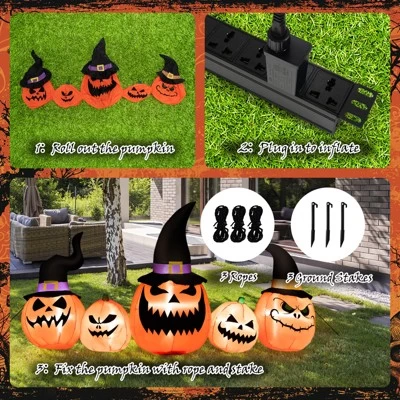 Tangkula Long Inflatable Pumpkin Family Waterproof Halloween Yard Decoration With Built-in LED Lights Indoor & Outdoor Halloween Decor 10 Tangkula Long Inflatable Pumpkin Family Waterproof Halloween Yard Decoration With Built-in LED Lights Indoor & Outdoor Halloween Decor - Image 8