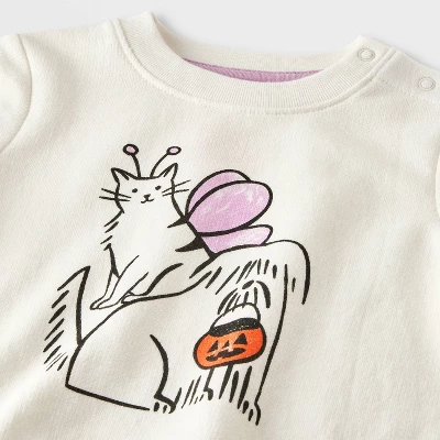 Baby 2pc Halloween Dog & Cat Trick-Or-Treating French Terry & Jogger Pants Set - Cat & Jack™ Cream 4 Baby 2pc Halloween Dog & Cat Trick-Or-Treating French Terry & Jogger Pants Set - Cat & Jack™ Cream - Image 2