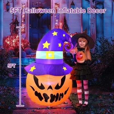 5FT Halloween Decorations Outdoor Halloween Inflatables Pumpkin With Build-in LED Lights Blow Up Pumpkin For Halloween Indoor Outdoor Yard Garden 5 5FT Halloween Decorations Outdoor Halloween Inflatables Pumpkin With Build-in LED Lights Blow Up Pumpkin For Halloween Indoor Outdoor Yard Garden - Image 3