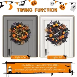 Halloween Wreath For Front Door, 20 Inch Pumpkin Wreaths With 20 LED Lights Ball Ornaments Berries, Pre Lit Halloween Decorations For Indoor Outdoor -Target GUEST d8028fbb a92d 47b5 85d5 aee1ae6ebb3c