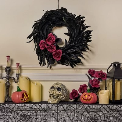 Joyfy Halloween Decorations 13.5in Black Feather Wreath, Party Decor Porch Patio Window Indoor Outdoor Decor, Halloween Wreath Props Party Favors 5 Joyfy Halloween Decorations 13.5in Black Feather Wreath, Party Decor Porch Patio Window Indoor Outdoor Decor, Halloween Wreath Props Party Favors - Image 3