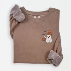 Embroidered Beanie Ghost - Womens Lightweight Garment Dyed Sweatshirt