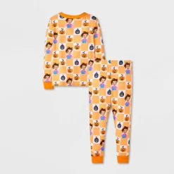 Toddler 4pc Ms. Rachel Cotton Long Sleeve Halloween Pajama Set - Orange/White/Black