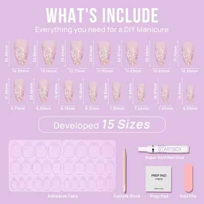 BTArtbox Press-On Nails -Pink Sparkle - M Almond -30ct 6 BTArtbox Press-On Nails -Pink Sparkle - M Almond -30ct - Image 4