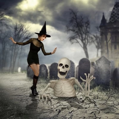 BOO BOX 35" Groundbreaking Skeleton, White - Exterior Halloween Decorations For Yard 3 BOO BOX 35" Groundbreaking Skeleton, White - Exterior Halloween Decorations For Yard