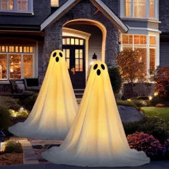 Joyfy 2 Pack 47'' Halloween Standing Ghost Outdoor Decoration, White Ghost With Warm String Light Haunted House Prop For Garden Yard Porch Lawn Decor -Target GUEST ebf27974 99c5 4ffd ac16 2c2740d2ec77