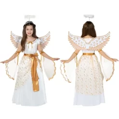 Joyfy Girls' Guardian Angel Costume Halloween – Gold Satin Dress With Wings & Halo Full Costume For Girl's Cosplay Party Halloween -Target GUEST fa317ae3 b3ce 4733 80de 29280d1b421b