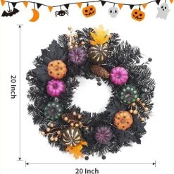 GAOMON 20" Halloween Wreath With Lights For Front Door, Prelit Pumpkin Wreaths With 20 Lights & Timer Black Branch Maple Leaves -Target GUEST fa948e1a 133f 4378 9ea0 3d62d293c732