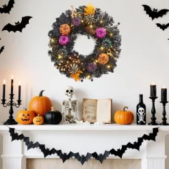 GAOMON 20" Halloween Wreath With Lights For Front Door, Prelit Pumpkin Wreaths With 20 Lights & Timer Black Branch Maple Leaves -Target GUEST fc1e04a7 7621 49d4 b043 4277f4bcd471