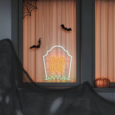 LED Tombstone "RIP" Flashing Neon Sign With Frame Halloween Silhouette Lights White/Orange/Green/Blue - Hyde And EEK! Boutique™ 3 LED Tombstone "RIP" Flashing Neon Sign With Frame Halloween Silhouette Lights White/Orange/Green/Blue - Hyde And EEK! Boutique™