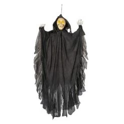 Morris Costumes 47 1/4" Animated Hanging Skeleton Reaper With Black Cloak Halloween Decoration